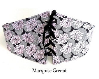 Japanese waist cincher belt black pink lotus flowers