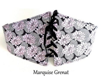 Ceinture serre taille japonaise fleurs de lotus rose noir