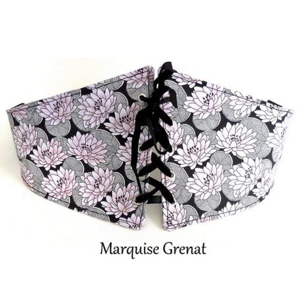 Ceinture serre taille japonaise fleurs de lotus rose noir