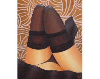 The stockings original oil painting modern art deco painting