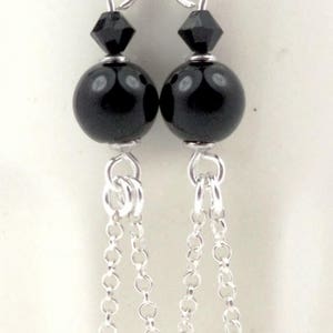 Boucles d'oreilles en argent perles en onyx noir et cristal Swarovski graphiques image 3