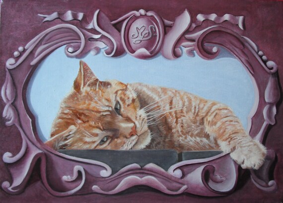 Portrait De Chat Roux Dans Cadre Baroque En Trompe L Oeil Etsy