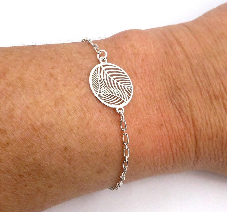 Bracelet chaîne minimaliste en argent 925 feuilles de palmier image 1