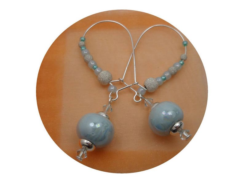 Boucles d'oreilles en argent bleu clair perles en céramique cristal Swarovski modernes chics image 5