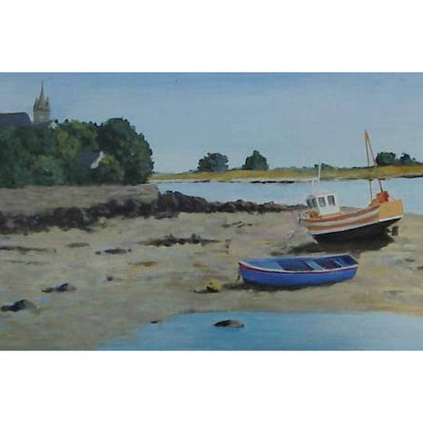 Marée basse en Bretagne tableau marine peinture originale acrylique art figuratif