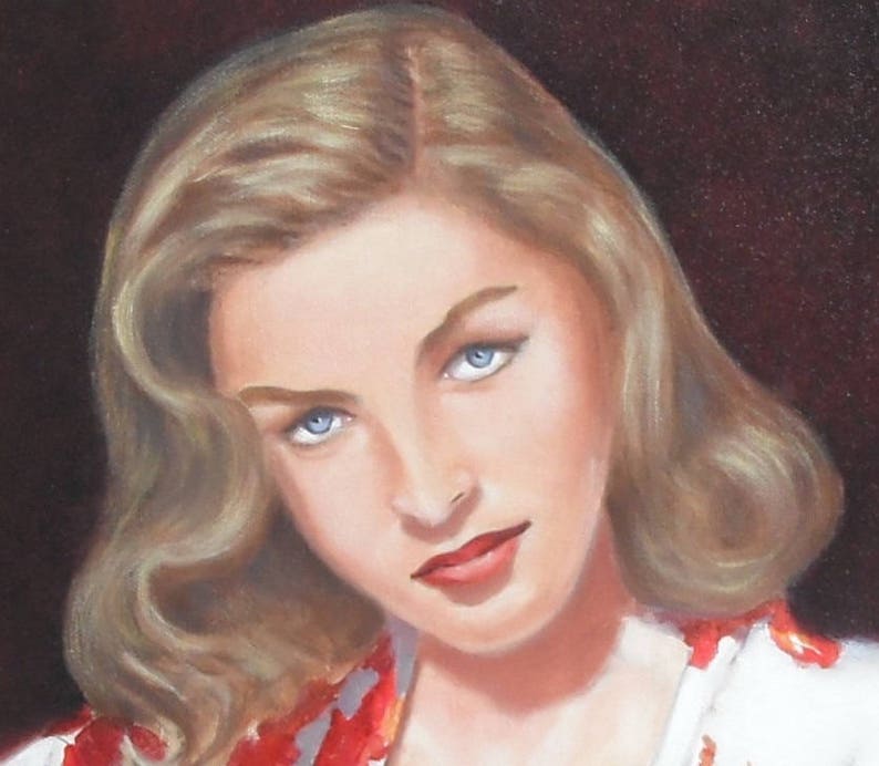 Portrait of Lauren Bacall young original oil painting on canvas image 3