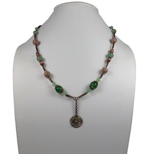 Collier rétro boho cuivre vert rose pierres fines jade rhodonite aventurine laiton image 2