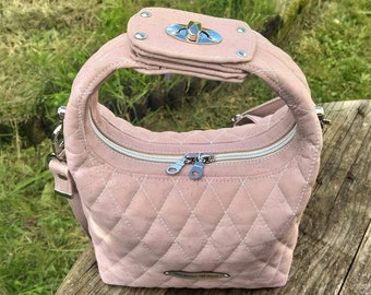 Small pastel pink designer designer handbag in quilted cork organic cotton lining Gots