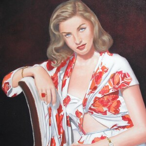 Portrait of Lauren Bacall young original oil painting on canvas image 2