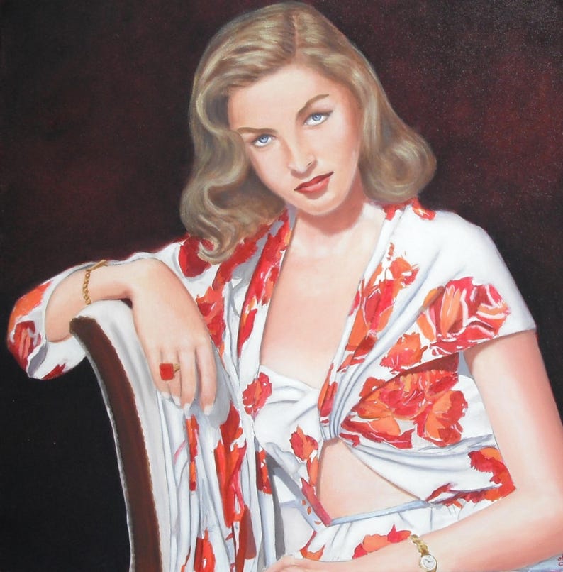 Portrait of Lauren Bacall young original oil painting on canvas image 2