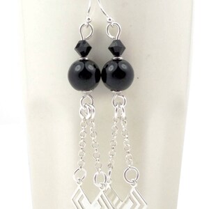 Boucles d'oreilles en argent perles en onyx noir et cristal Swarovski graphiques image 2