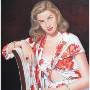 Portrait of Lauren Bacall young original oil painting on canvas image 1