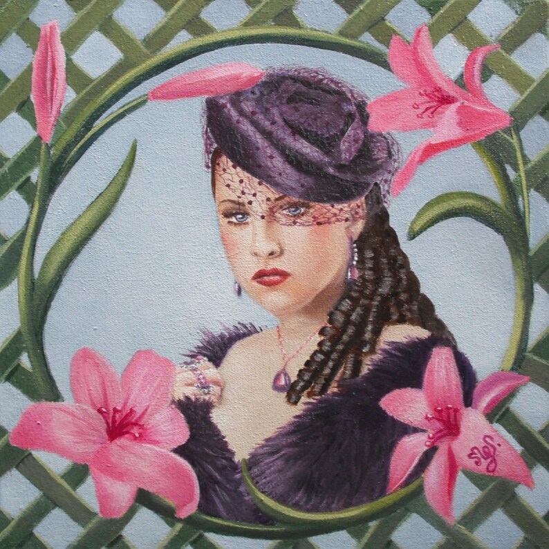 Portrait jeune femme romantique à la voilette peinture originale à l'huile art figuratif moderne image 2