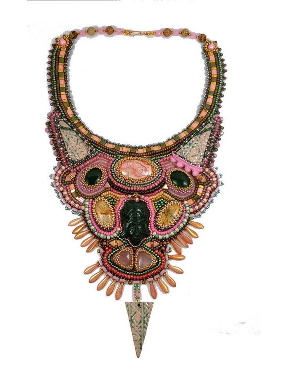 Necklace Breastplate Embroidered Ethnic Creator Tribal Inca Green