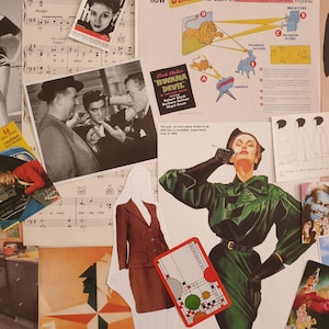 Imágenes y textos de libros y revistas antiguos con temas de mediados de siglo, de los años 1940 y 1950, para proyectos de arte, manualidades, collages, diarios, tarjetas e historia