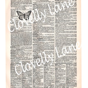 Mariposas imágenes vintage y páginas de diccionario DESCARGA DIGITAL con la palabra mariposa e imágenes imprimibles para revistas de artesanía