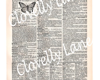 Butterflies vintage images & dictionary pages DIGITAL DOWNLOAD featuring the word butterfly and pictures printable for art craft journals