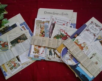 Vintage paper Christmas images pictures music carols hymns pages from old books for art craft cards collage decoupage scrapbook journal