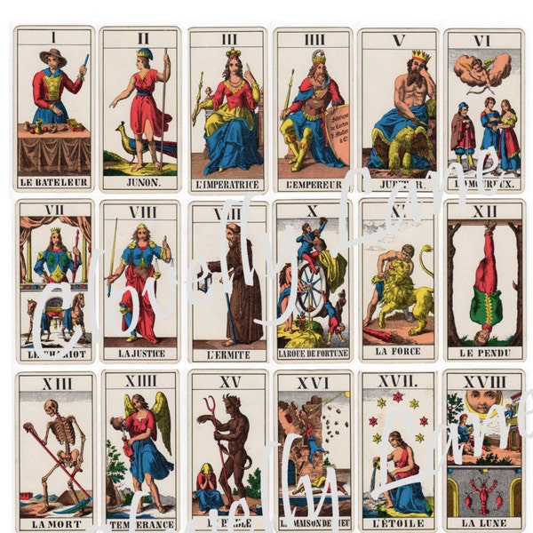 Tarot Cards Swiss 1JJ INSTANT Digital Printable Download Domino 22 vintage Major Arcana for collage jewelry craft card scrapbook art journal