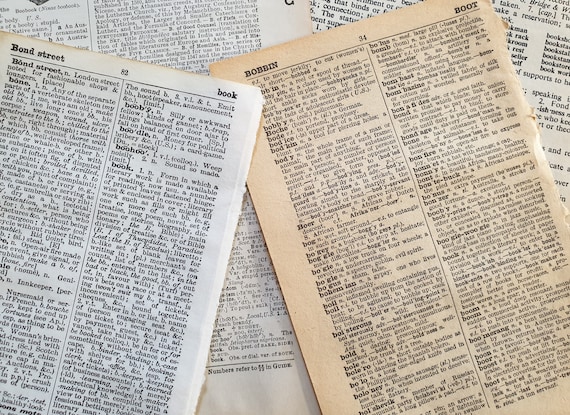 Vintage Dictionary Pages Featuring Definition of the Word Book - Etsy