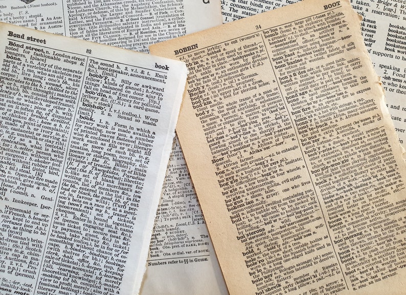 Vintage dictionary pages featuring definition of the word book Etsy
