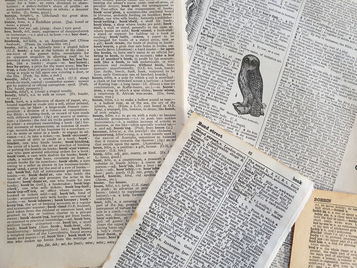 Vintage Dictionary Pages Featuring Definition Of The Word Book Etsy