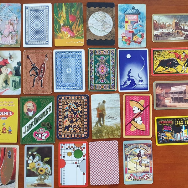 Vintage retro playing cards bulk lot 24 singles for swap trading art craft mixed media journals collage scrapbooks card making artist ATC