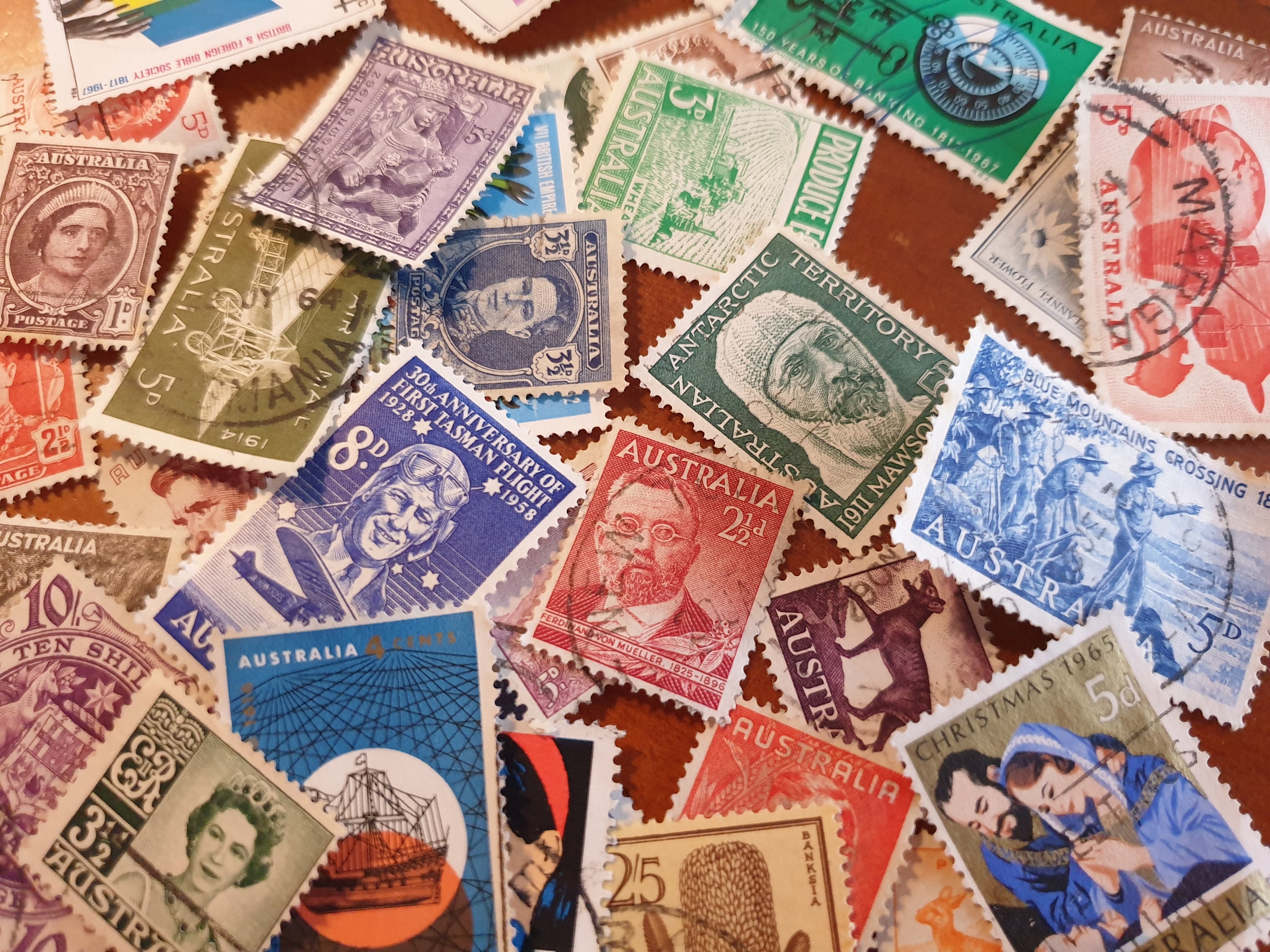 Vintage Australian Postage Stamps Used With Post Marks for Art