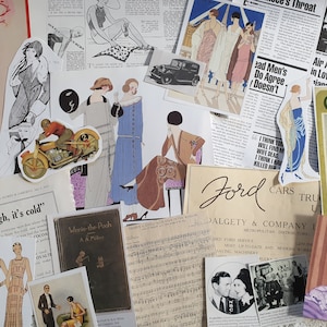 Papel vintage años veinte años 1920 años 1930 diseño de moda cultura películas música era entre guerras imágenes texto para revista artesanal collage tarjetas de arte