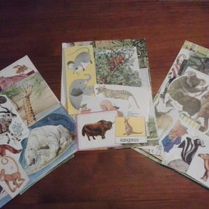 Vintage paper wildlife zoo jungle animals monkeys elephants giraffe lion images for art craft collage junk journal card marking mixed media