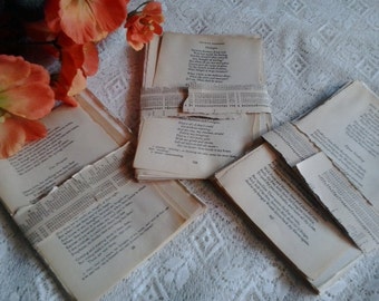 Vintage antique paper poetry poems tortured poets verse pages from old books for collage decoupage art craft scrap booking journal  cards