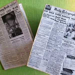 1/6 scale miniature vintage 1940s newspapers WWII war era set of 2 for action figure doll house diorama room box