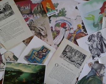 Vintage paper myths legends fairy tales theme images pictures illustrations text pages from old books for craft collage decoupage scrapbooks