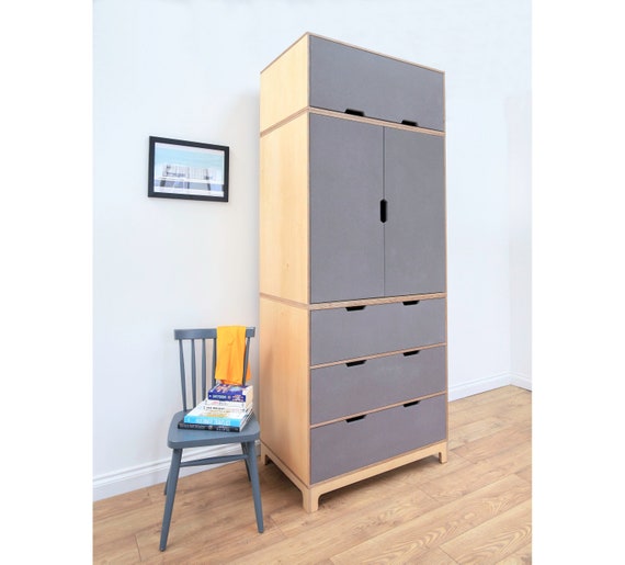 Grain Wardrobe With 3 Drawers And Top Cupboard 1000mm Wide Etsy