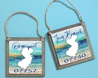 NJ Town Sign, New Jersey wall decor, Custom Zipcode Town Sign, New Jersey Wall Decor, Manasquan, Long Branch NJ, Oceanport