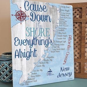 New Jersey Beaches Map, Cause Down The Shore Everything's Alright, Jersey Shore Map Shore towns, New Jersey Map Art, NJ Gifts