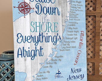 New Jersey Beaches Map, Cause Down The Shore Everything's Alright, Jersey Shore Map Shore towns, New Jersey Map Art, NJ Gifts