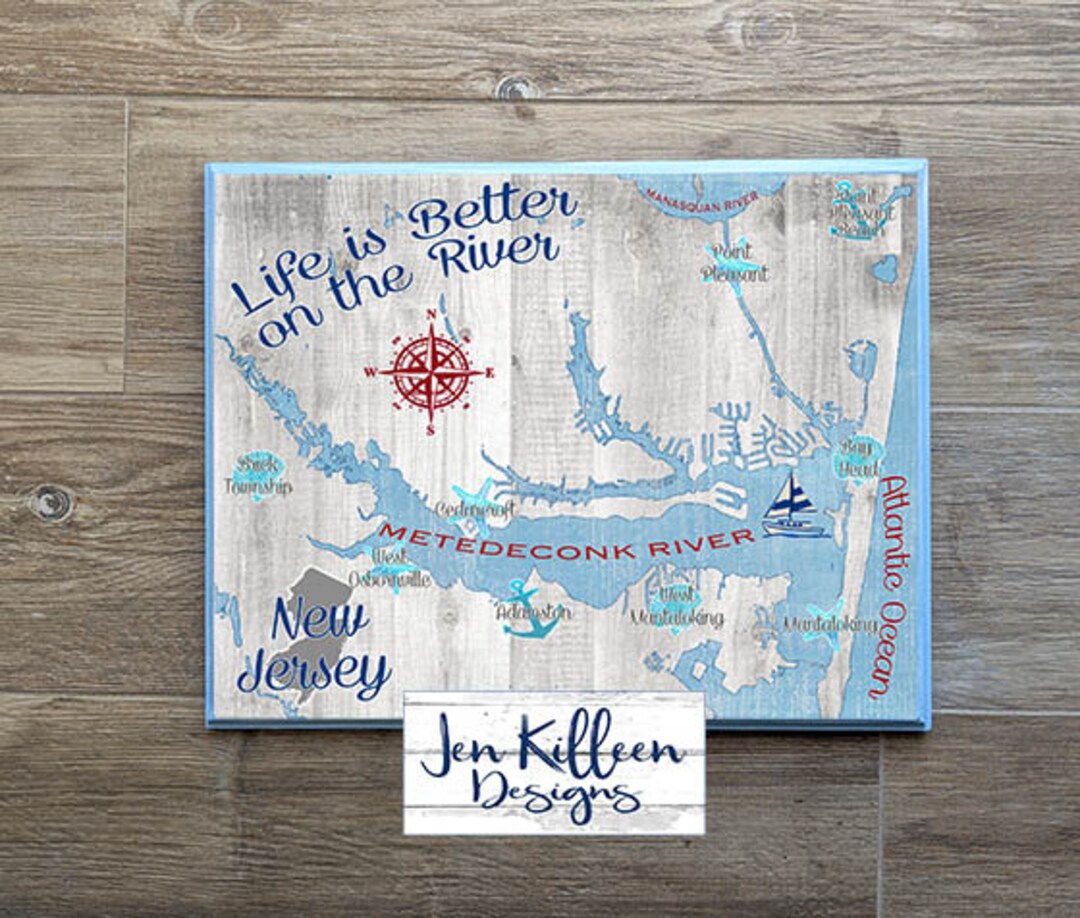 Metedeconk River Map and Manasquan River Brick NJ New Jersey Etsy