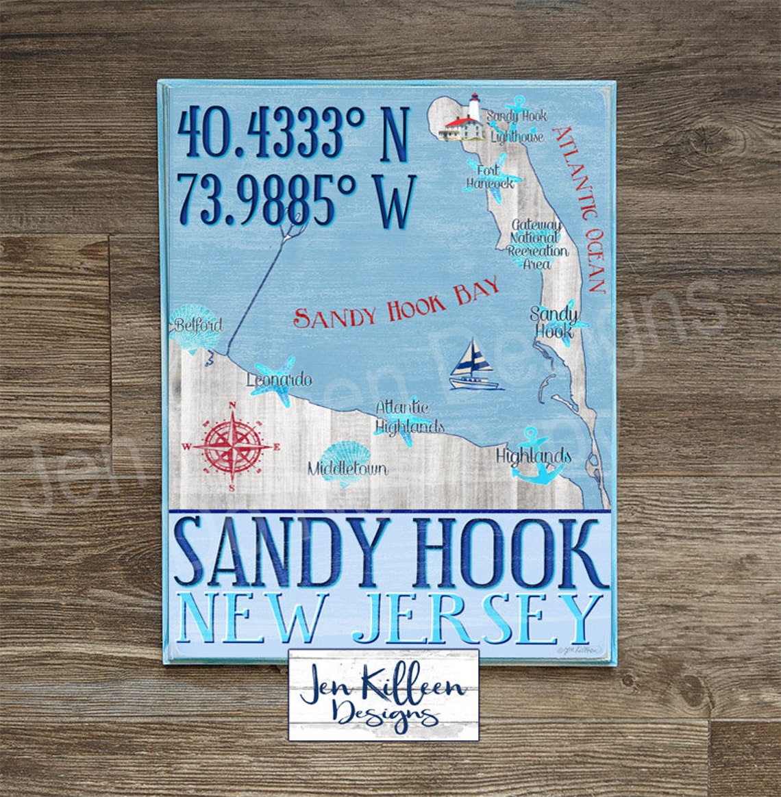 Sandy Hook New Jersey Map Jersey Shore Map NJ Bayshore Map - Etsy