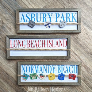 Beach Badge Collection Display with Custom Town, Beach Badge Holder, NJ Season Badge Tag Display, Personalized NJ Beach Badge Display Gift