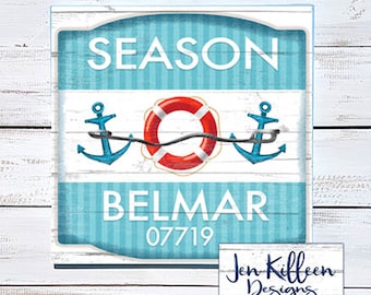Customizable NJ Beach Badge Wood Sign: Jersey Shore Art