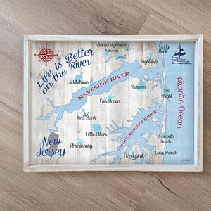 Navesink & Shrewsbury River Map: Jersey Shore Wood Sign, New Jersey Map, River Map, New Jersey Gifts