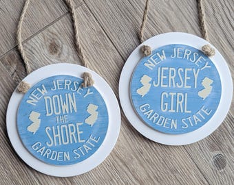 New Jersey Sign, Jersey Girl Sign, NJ Wall Decor, Door hanger, Down the Shore, Jersey Shore License Plate, New Jersey Gift Ideas
