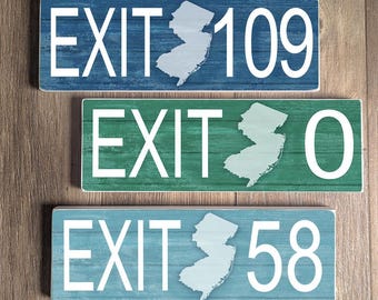 New Jersey Parkway Exit Signs, NJ wood Exit Signs, Garden State Parkway, New Jersey Exit, NJ Dorm Decor, Personalized New Jersey GIFT
