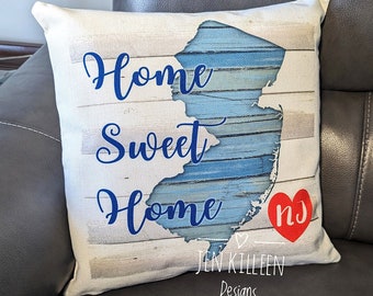 New Jersey Pillow, Home Sweet Home with Heart Pillow, NJ Beach House Decor, Down the Shore, Valentine's Day Gift, NJ Gifts, Pillow