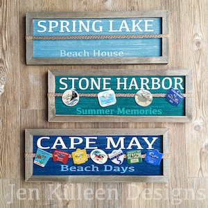 Beach Badge Collection Display with Custom Town, 15" Beach Badge Holder, NJ personalized Badge Display, Custom Color, Beach Badge Gift