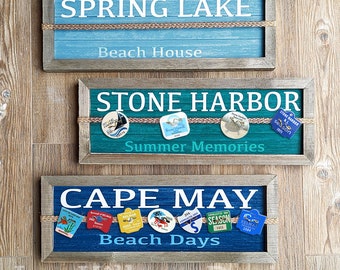 Beach Badge Holder with Custom Town, 15" Beach Badge collection Holder, NJ personalized Badge Display, Custom Color, Beach Badge Gift
