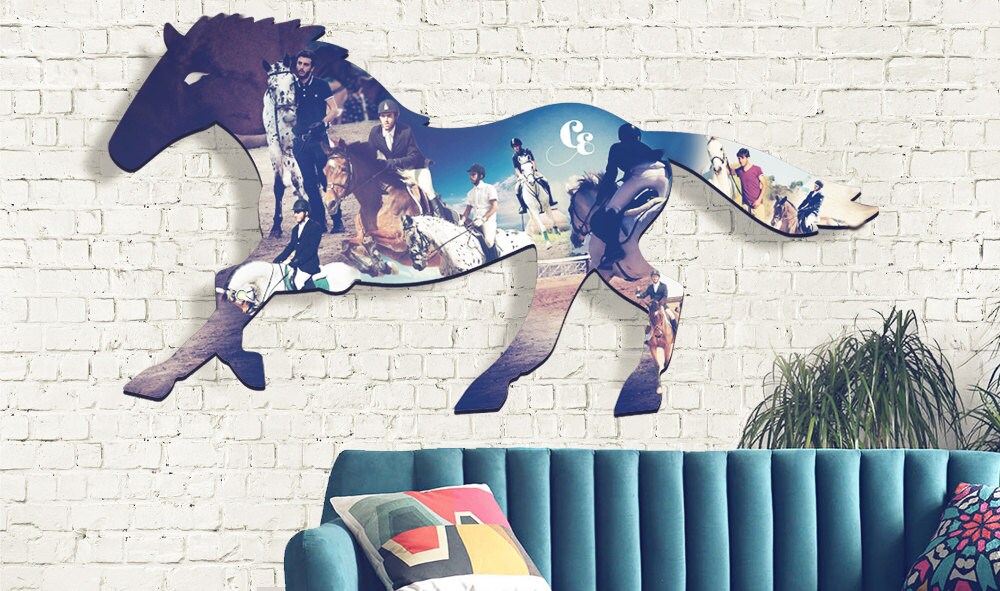 Wooden Horse Horse Decor Custom Photo Collage Unique Gift Etsy