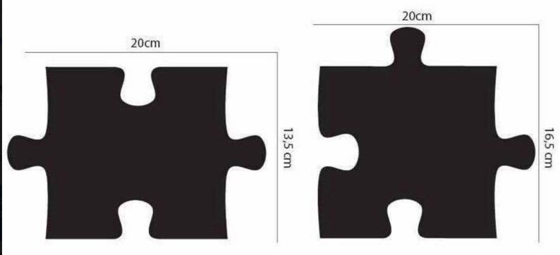 May include: Two black puzzle pieces, each measuring 20 inches by 13.5 inches. The pieces are shown side-by-side.