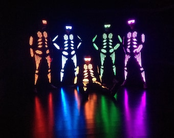 RGB LED Skeleton Costume: Unisex Rave Party Outfit Light Up Dance Suit